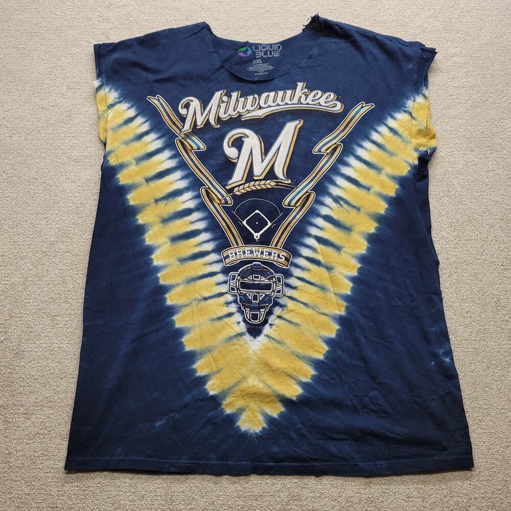 Liquid Blue Milwaukee Brewers XXL Tie Dye T Shirt Cut Off Sleeveless MLB